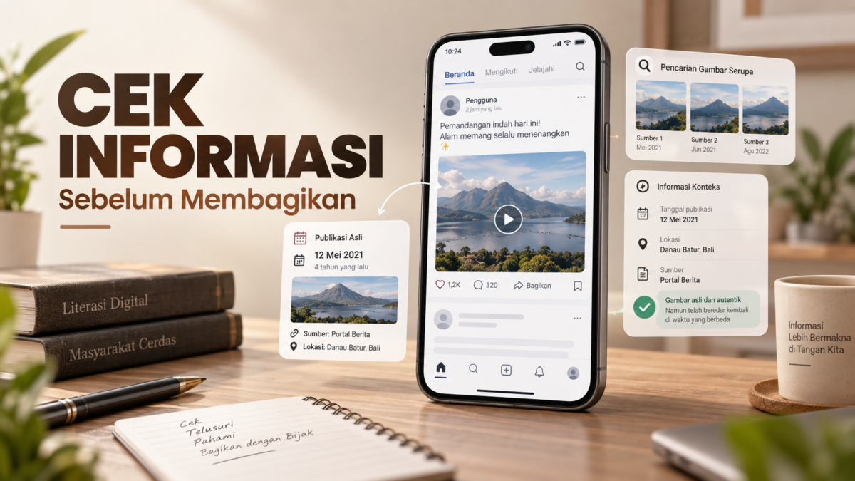Pemeriksaan sumber, tanggal, foto, dan konteks untuk mengecek informasi di media sosial.