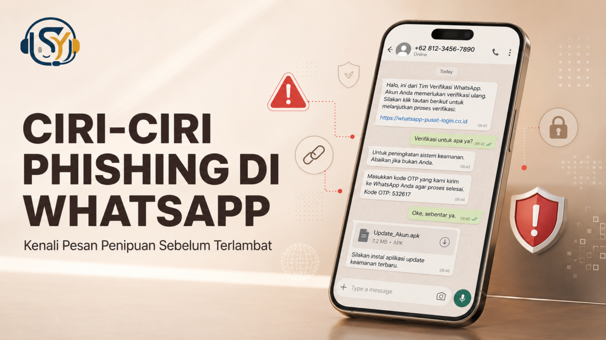 Ilustrasi ciri-ciri phishing dan penipuan melalui WhatsApp